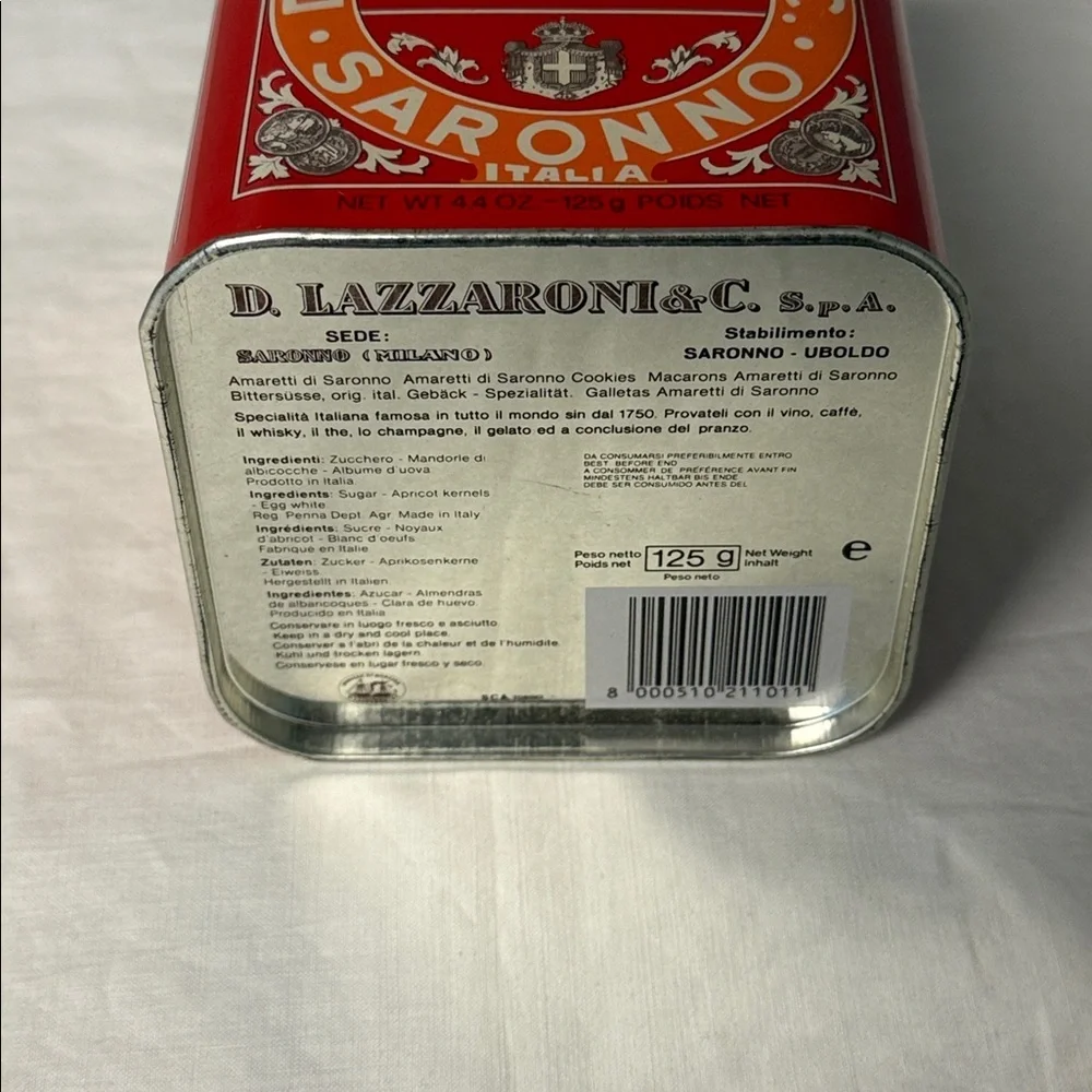 Lazzaroni Amaretti Di Saronno Tin Italy Red Vintage Cookie Tin